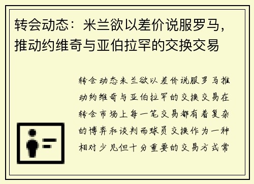 转会动态：米兰欲以差价说服罗马，推动约维奇与亚伯拉罕的交换交易