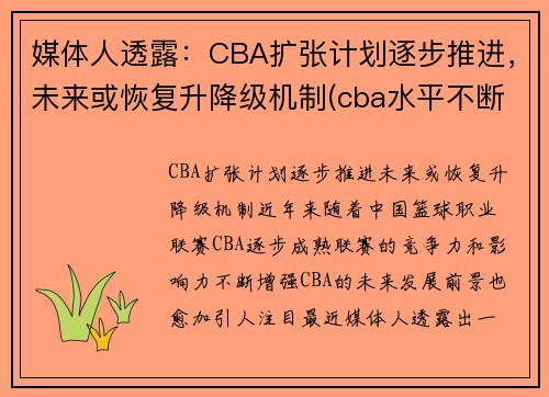 媒体人透露：CBA扩张计划逐步推进，未来或恢复升降级机制(cba水平不断下降)